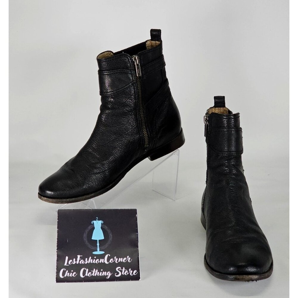Frye Anna Gore Women's Black Leather Ankle Boots Buckle Detail Sze 8M 311